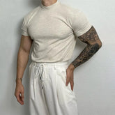 Hearujoy Mens Shaping Slim Knitted T-Shirt Genderless 24 New Fashion Elastic Casual Versatile Comfort Solid Color Short Sleeve Top Unisex